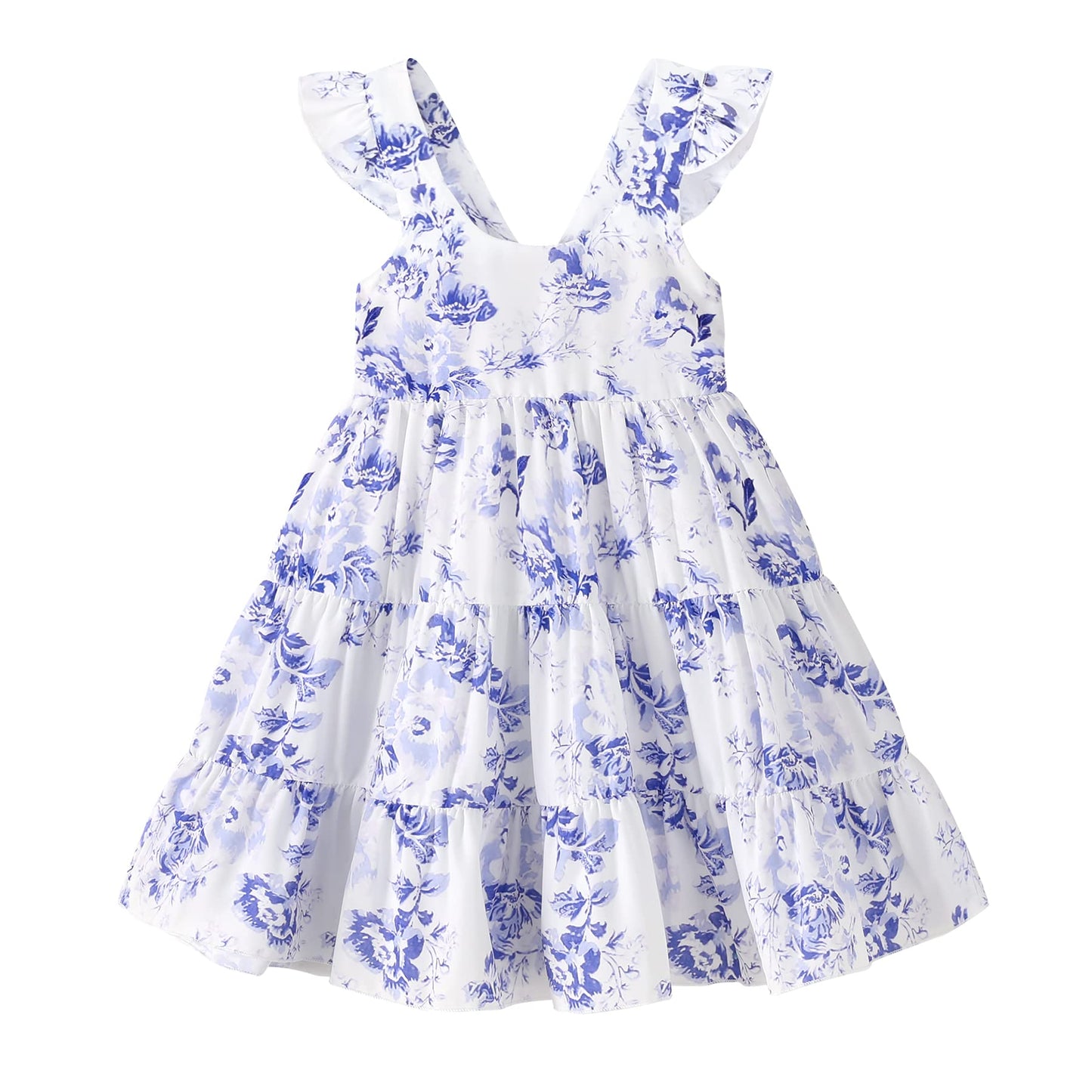 Younger Tree Toddler Baby Girl Dress Summer Outfits Floral Flutter Sleeve Smocked Dress Kids Causal Boho Dresses Clothes (12-18