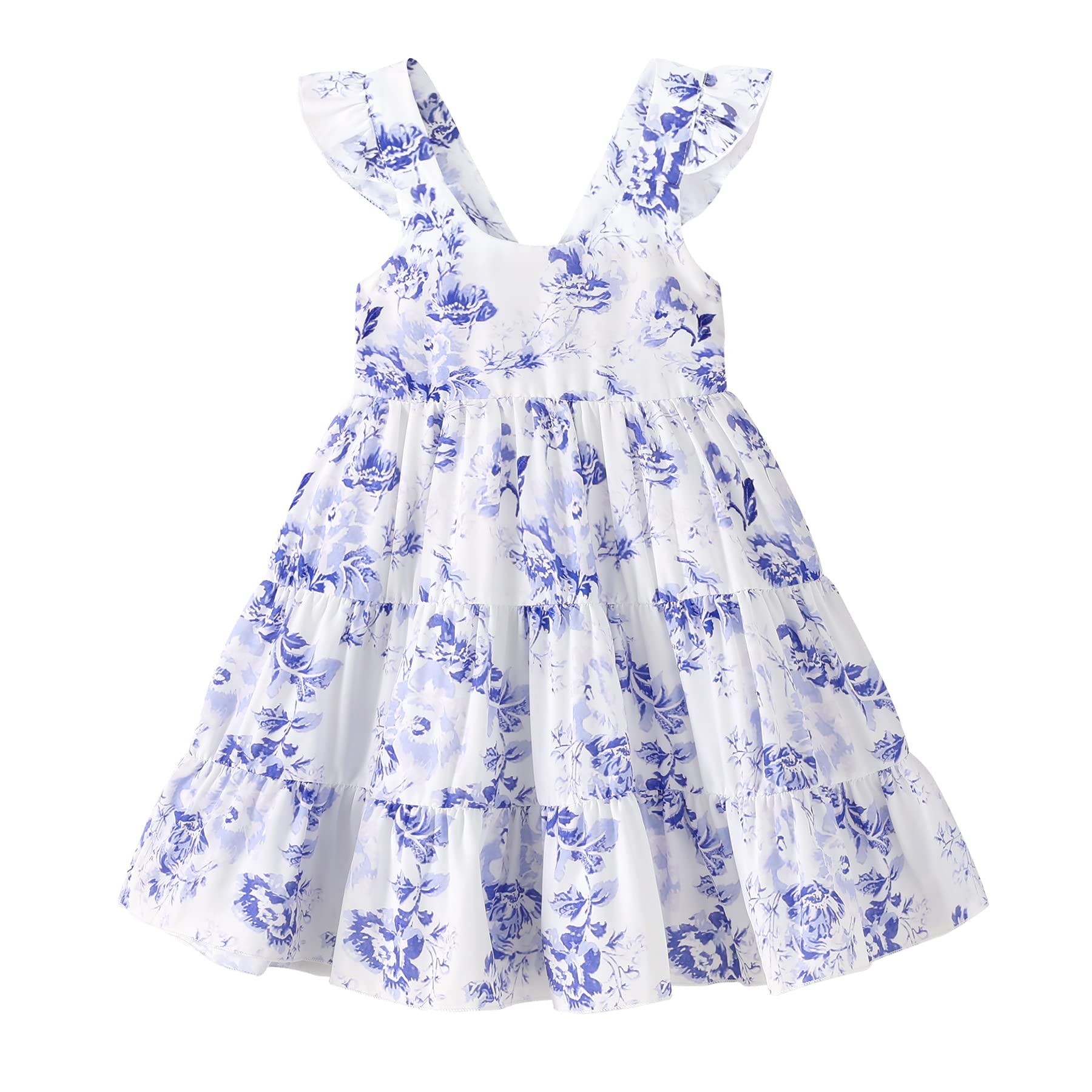 Younger Tree Toddler Baby Girl Dress Summer Outfits Floral Flutter Sleeve Smocked Dress Kids Causal Boho Dresses Clothes (12-18