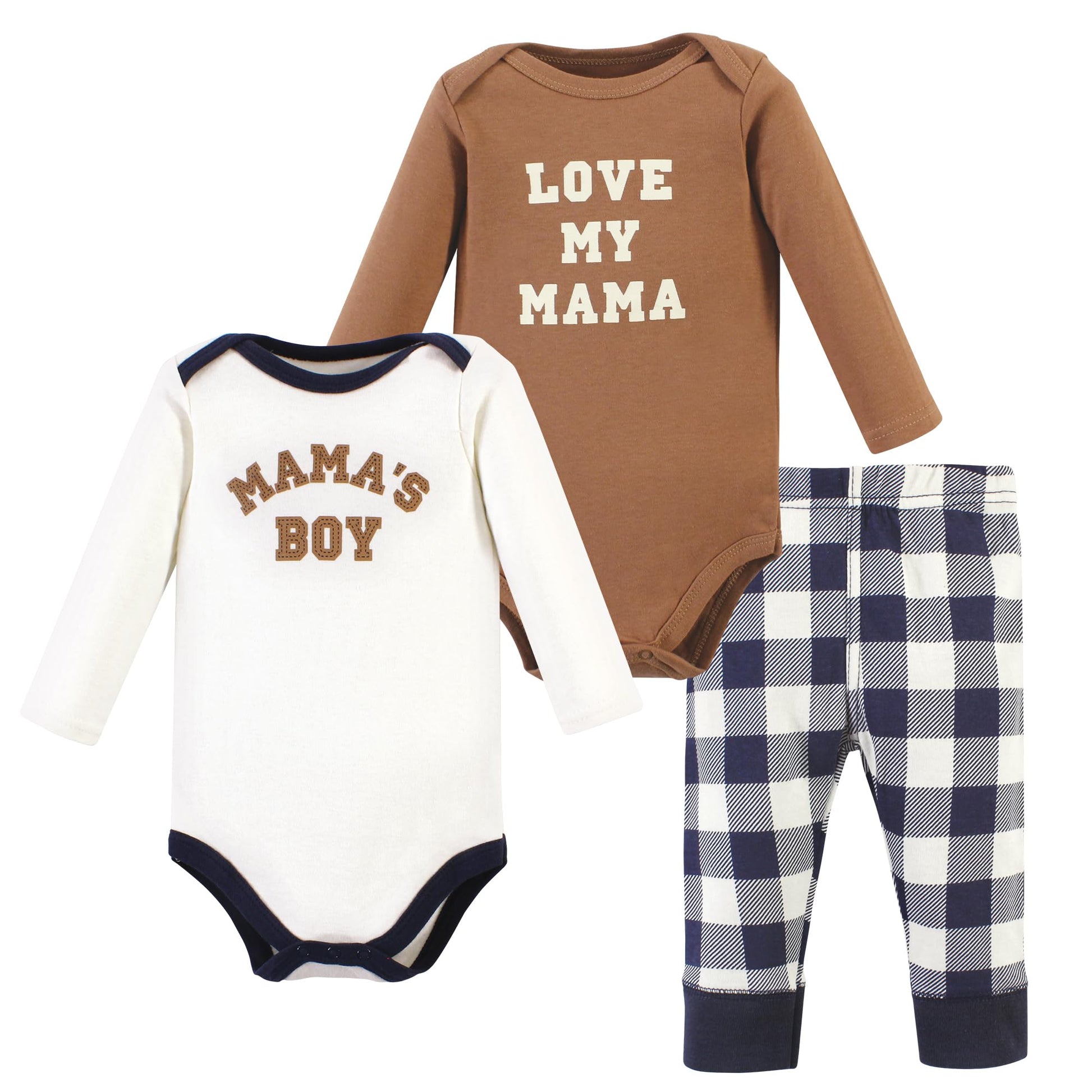 Hudson Baby Unisex Baby Long-Sleeve Bodysuits and Pants, Brown Navy Mamas Boy Long-Sleeve, Preemie