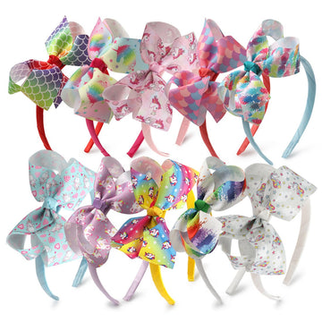 10Pcs Unicorn Hair Bows Headbands Pineapple Mermaid Print Headband Girls Princess Dance Party Hairbands For Children Kids