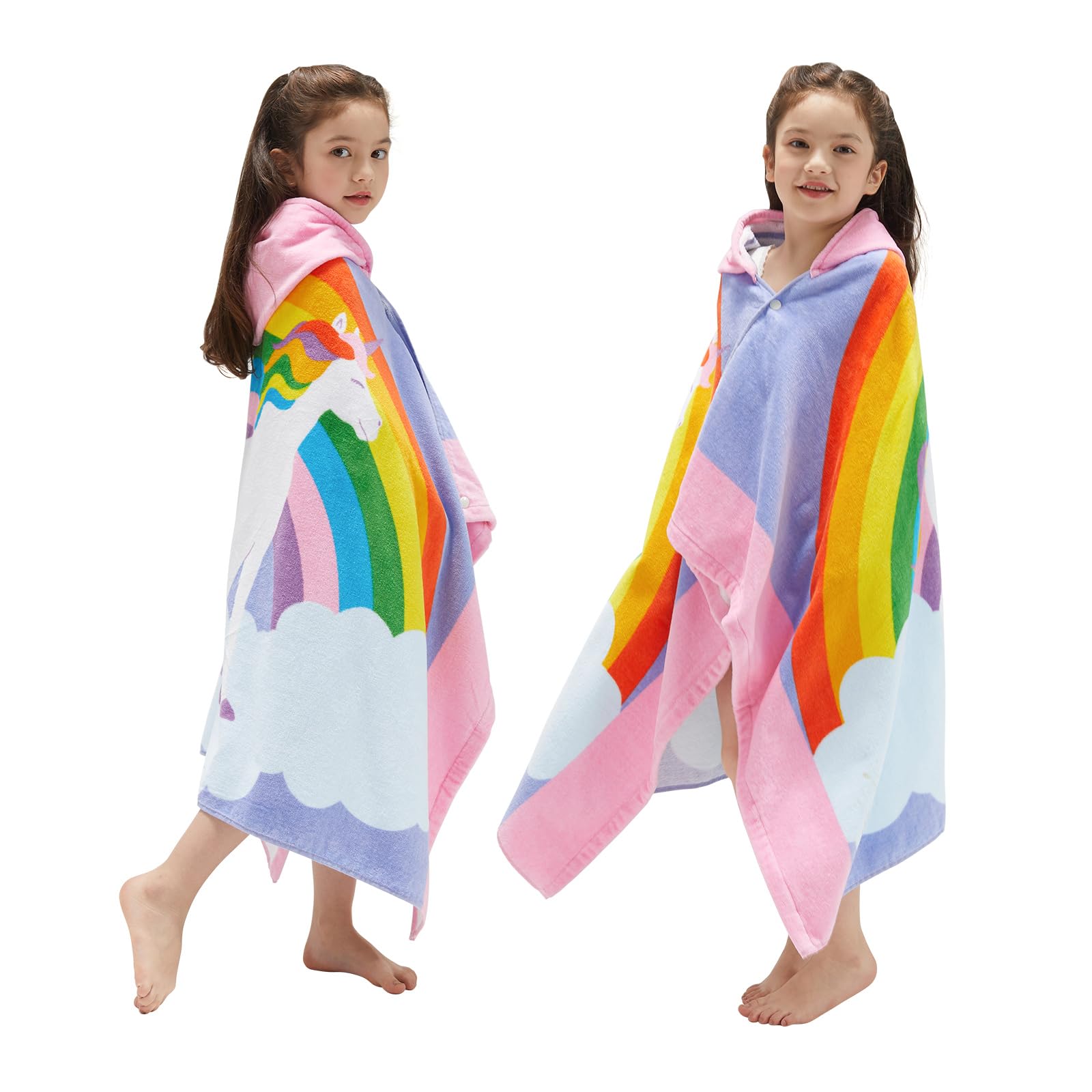Bangsaur Kids Hooded Beach Towels, 100% Cotton 50X30 Inches Bath Pool Swiming Towel Wrap, Toddlers Girls 3-12 Years Coverup Rain