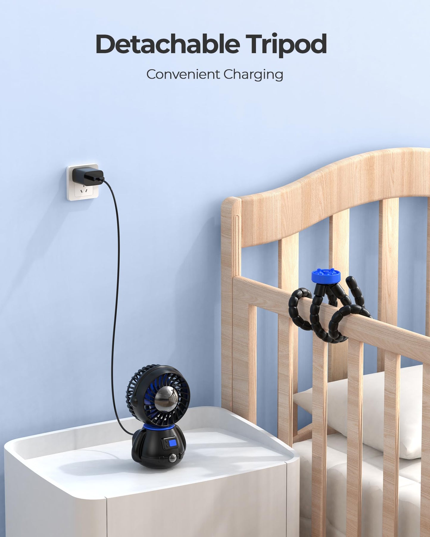 Slenpet Astronaut Portable Stroller Fan, Baby-Safe Clip-On With Detachable Flexible Tripod, Rechargeable Battery-Operated, 3-Spe