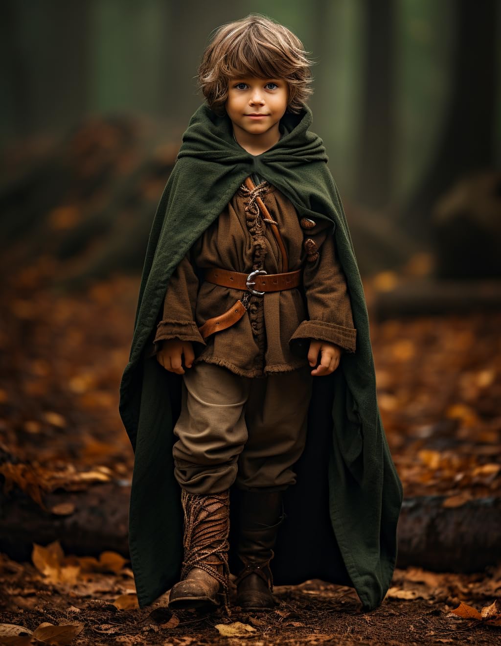 Homelex Green Renaissance Costume For Boys - Kids Medieval Cloak With Hood Halloween Ranger Wizard Elven Hooded Cape Robe