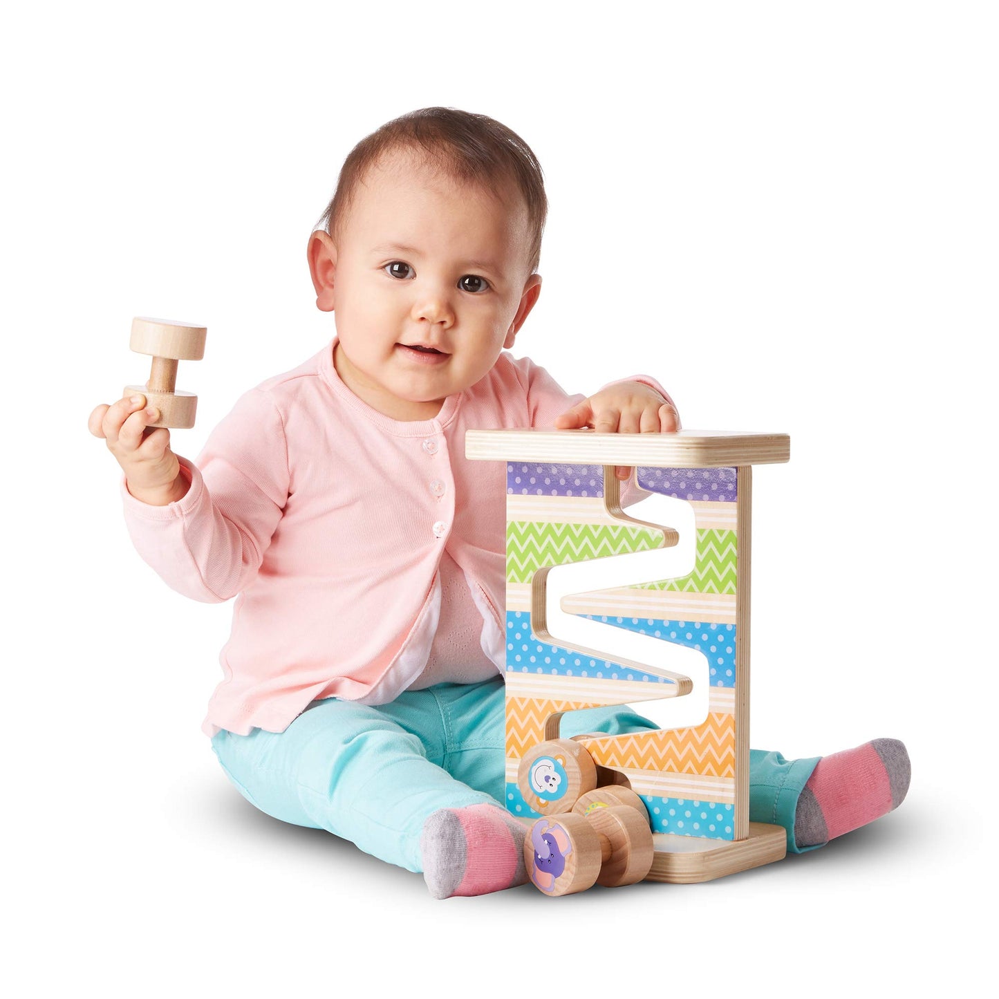 Melissa & Doug First Play Wooden Safari Zig-Zag Tower with 4 Rolling Pieces