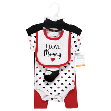 Hudson Baby Unisex Baby Cotton Layette Set, Girl Mommy Red Black, 9-12 Months