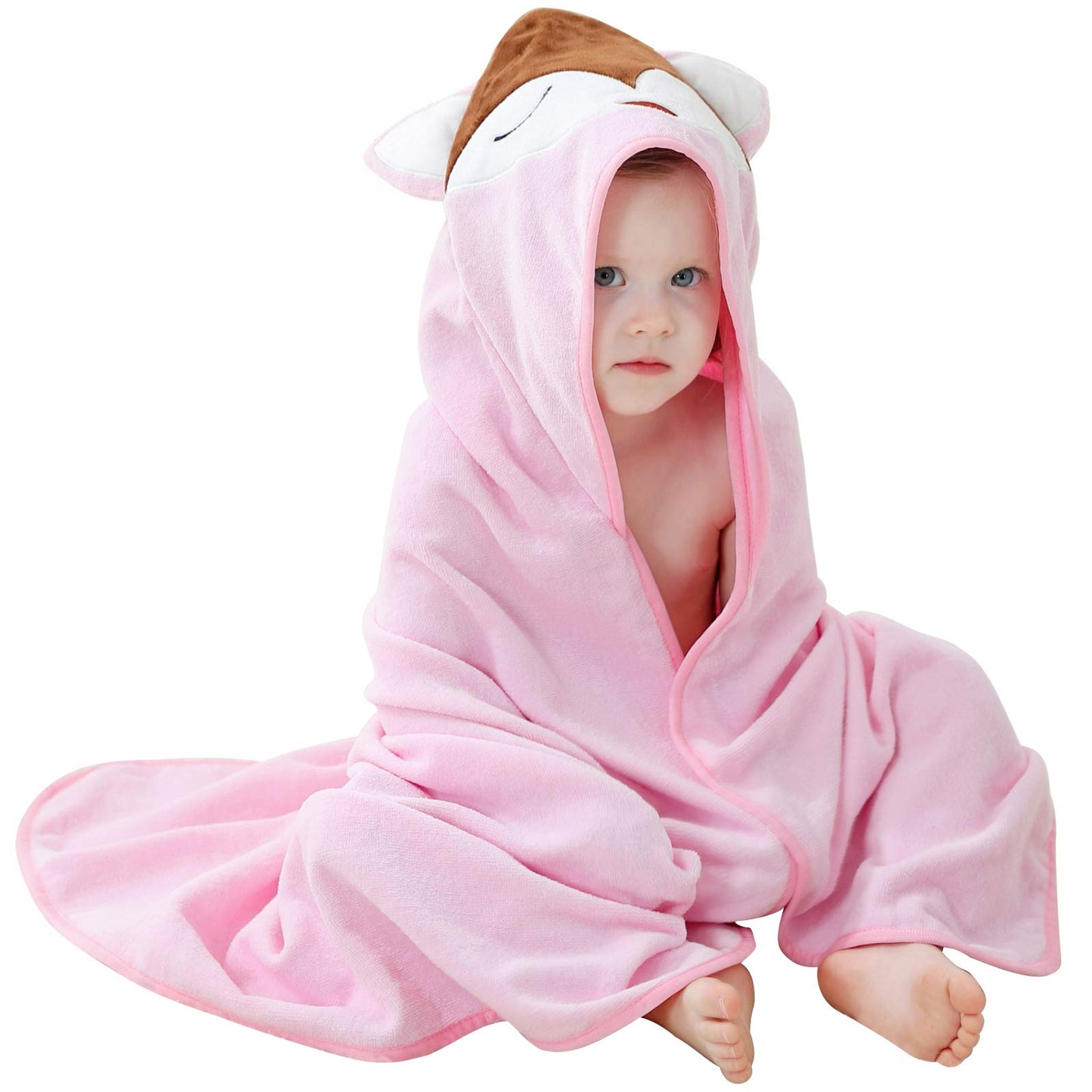 Michley Unisex Baby Animal Hooded Bath Towel Soft Cotton Beach Swimming Bathrobe For 0-6T, Pink Fox