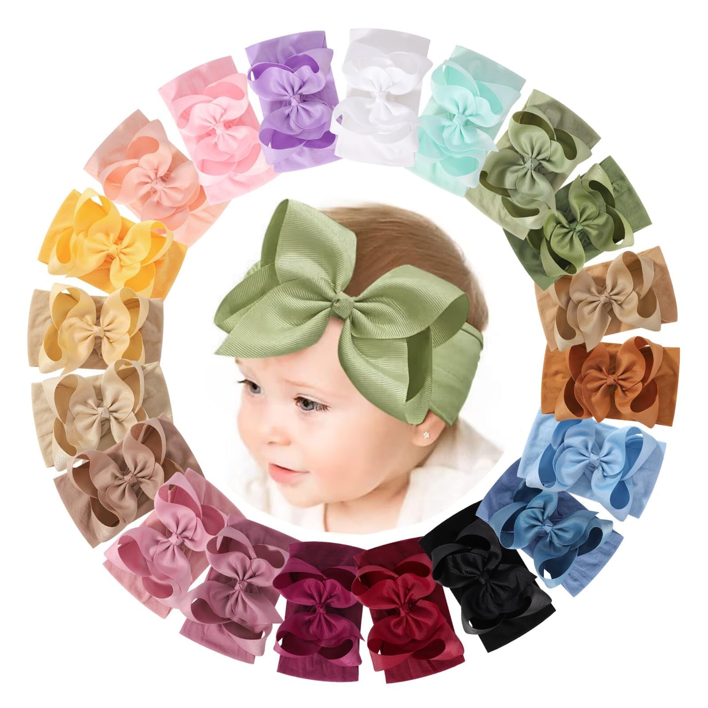 Doboi 20Pcs Baby Bows Baby Girl Headbands Nylon Hairbands With Ribbon Bow Handmade Elastic Baby Hair Bows Headbands For Baby Gir