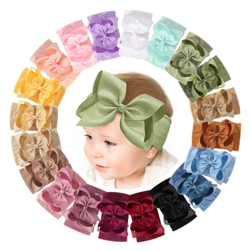 Doboi 20Pcs Baby Bows Baby Girl Headbands Nylon Hairbands With Ribbon Bow Handmade Elastic Baby Hair Bows Headbands For Baby Gir