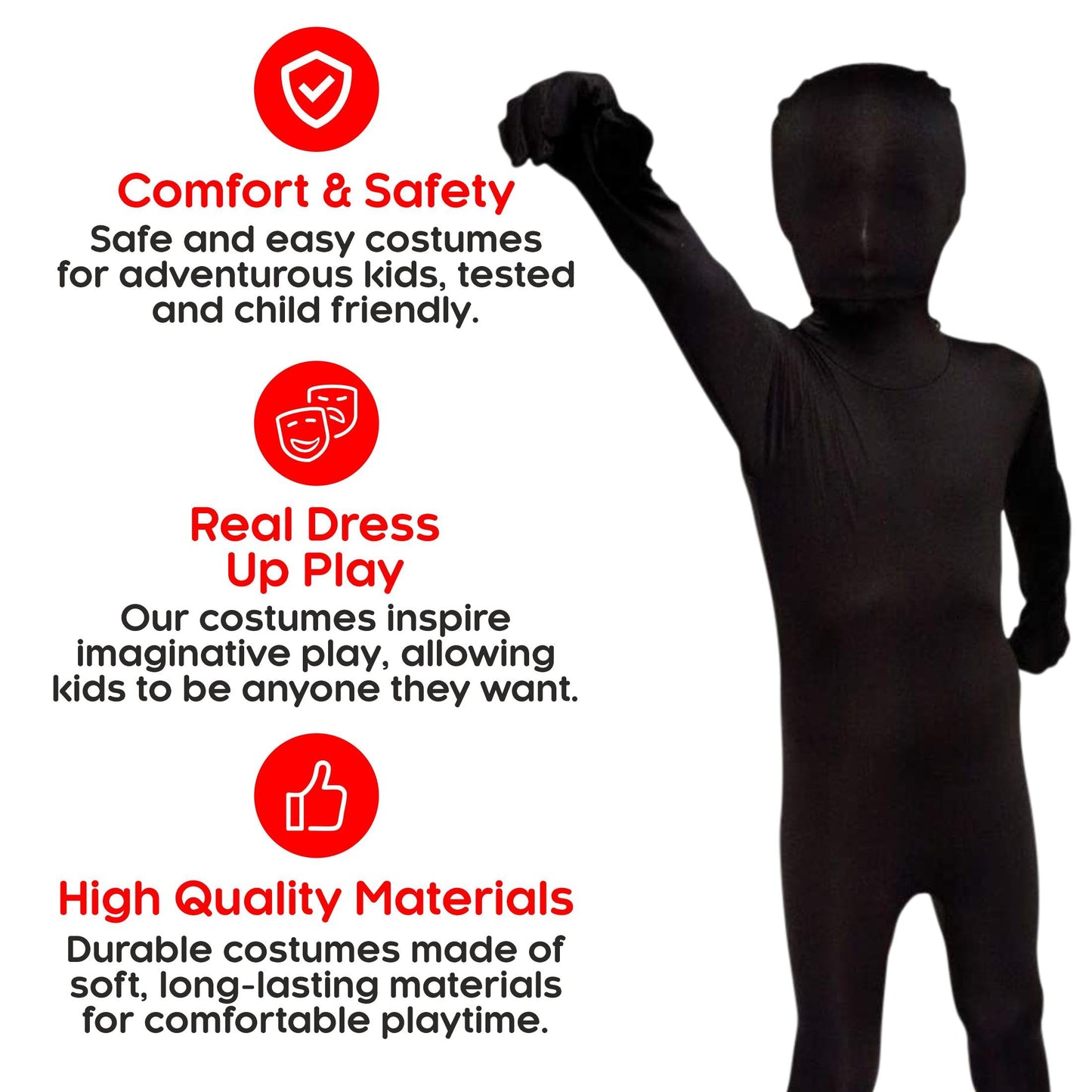 Morphsuits Full Black Bodysuit Kids Costume, Black Morph Suit For Kids, Black Skinsuit Costume, Kids Black Skin Suit, Black Skin