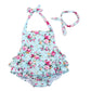 China Rose 50'S Floral Ruffles Rompers Backless Dress Bathing Suit Swimwear (0-12 Months, Light Blue)