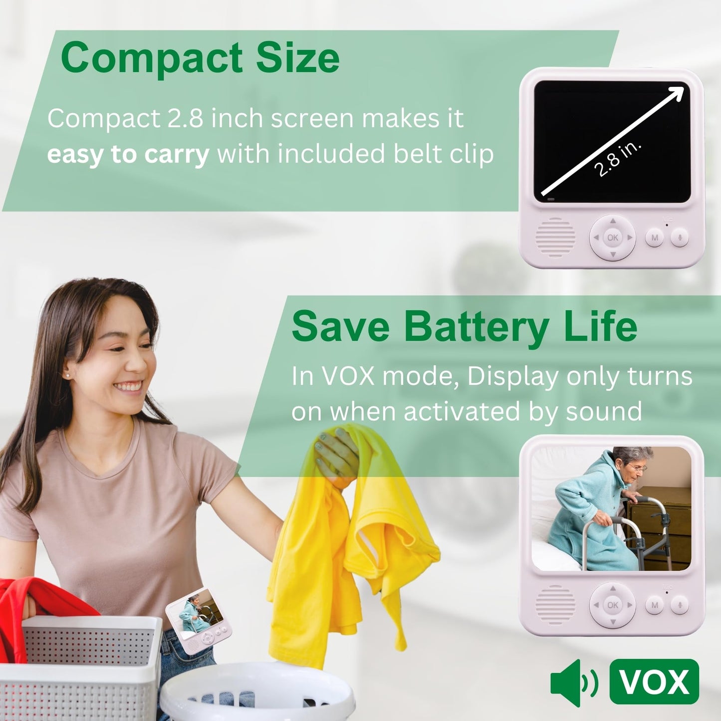 Smart Caregiver Video Monitor For Elderly Care And Caregivers, Portable, Rechargeable, Infrared Night Vision, Secure Connection,
