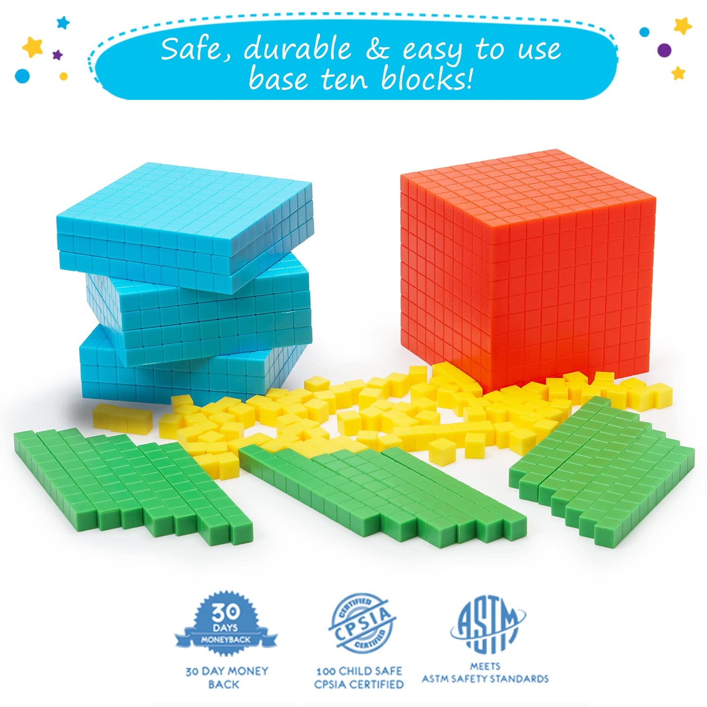 Simply magic 140+1 PCS Colorful Base Ten Blocks & Activities Set - Base Ten Blocks Classroom Set, Base 10 Math Manipulatives, Pl