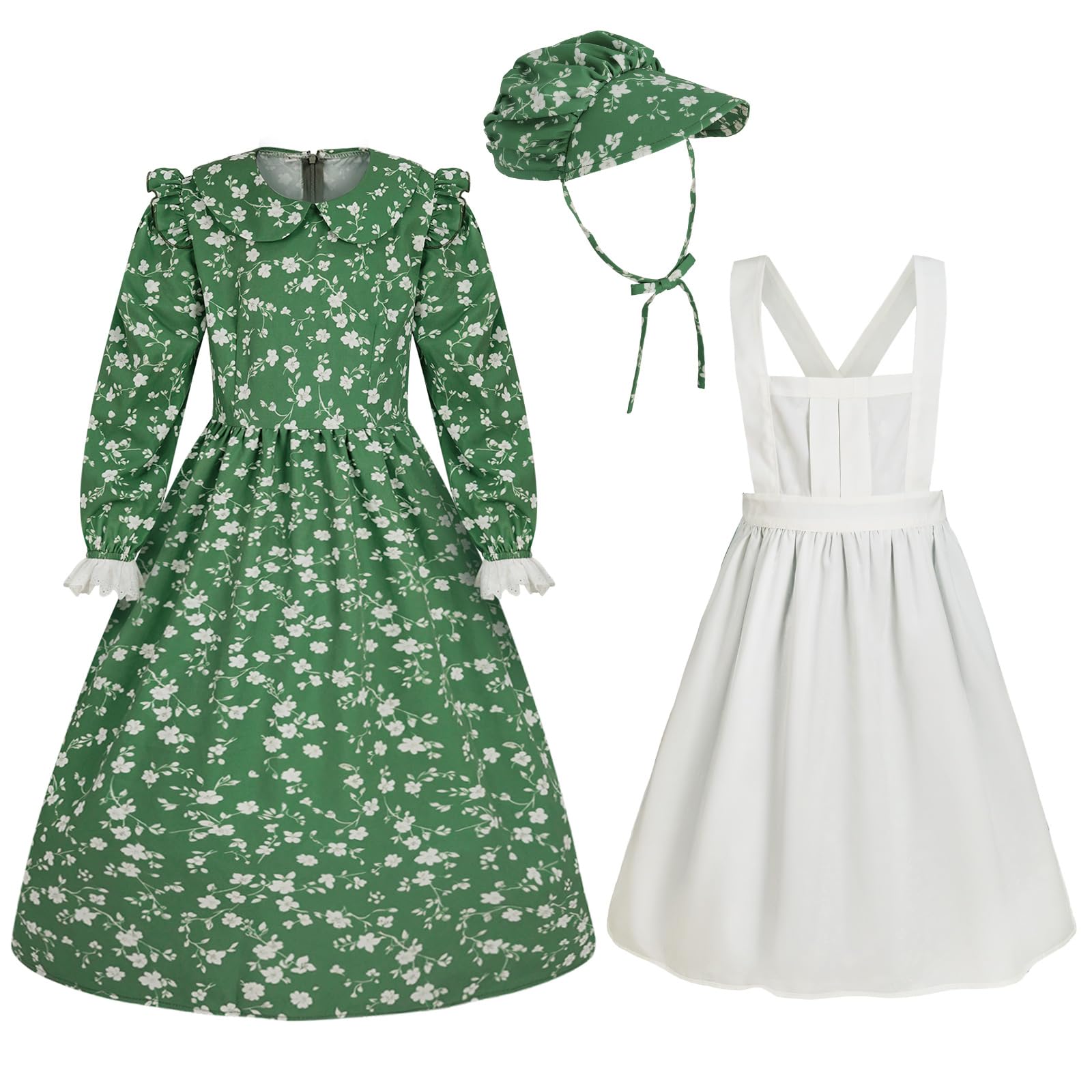 Uezjymi Colonial Girl Dress Pioneer Costumes With Bonnet (Z3752Gn, Xl) – Cutebab