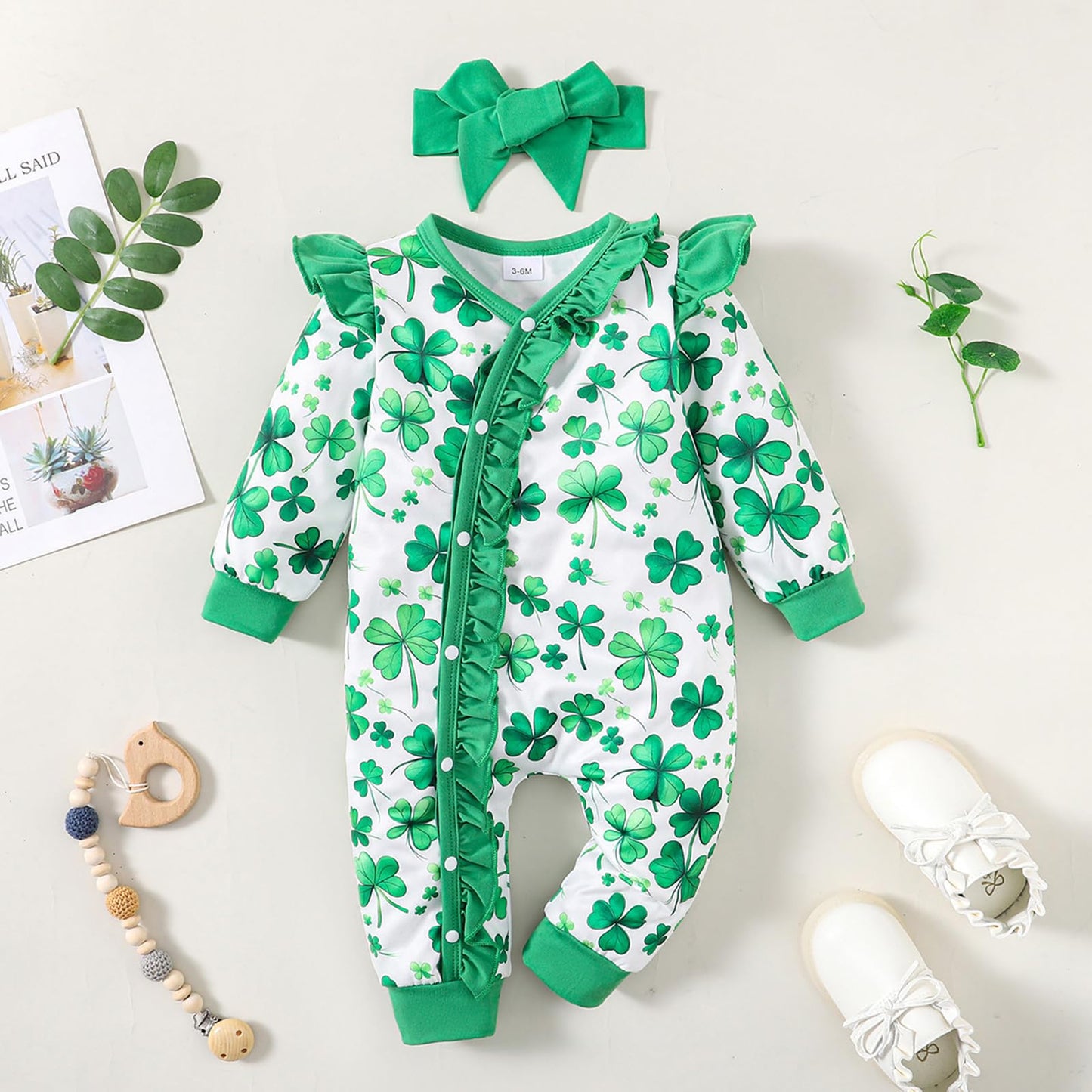 Doisbetthsay Valentines Day Baby Girl Outfit Long Sleeve Heart Print Romper Bodysuit Jumpsuit With Headband Baby Clothes (Shamro