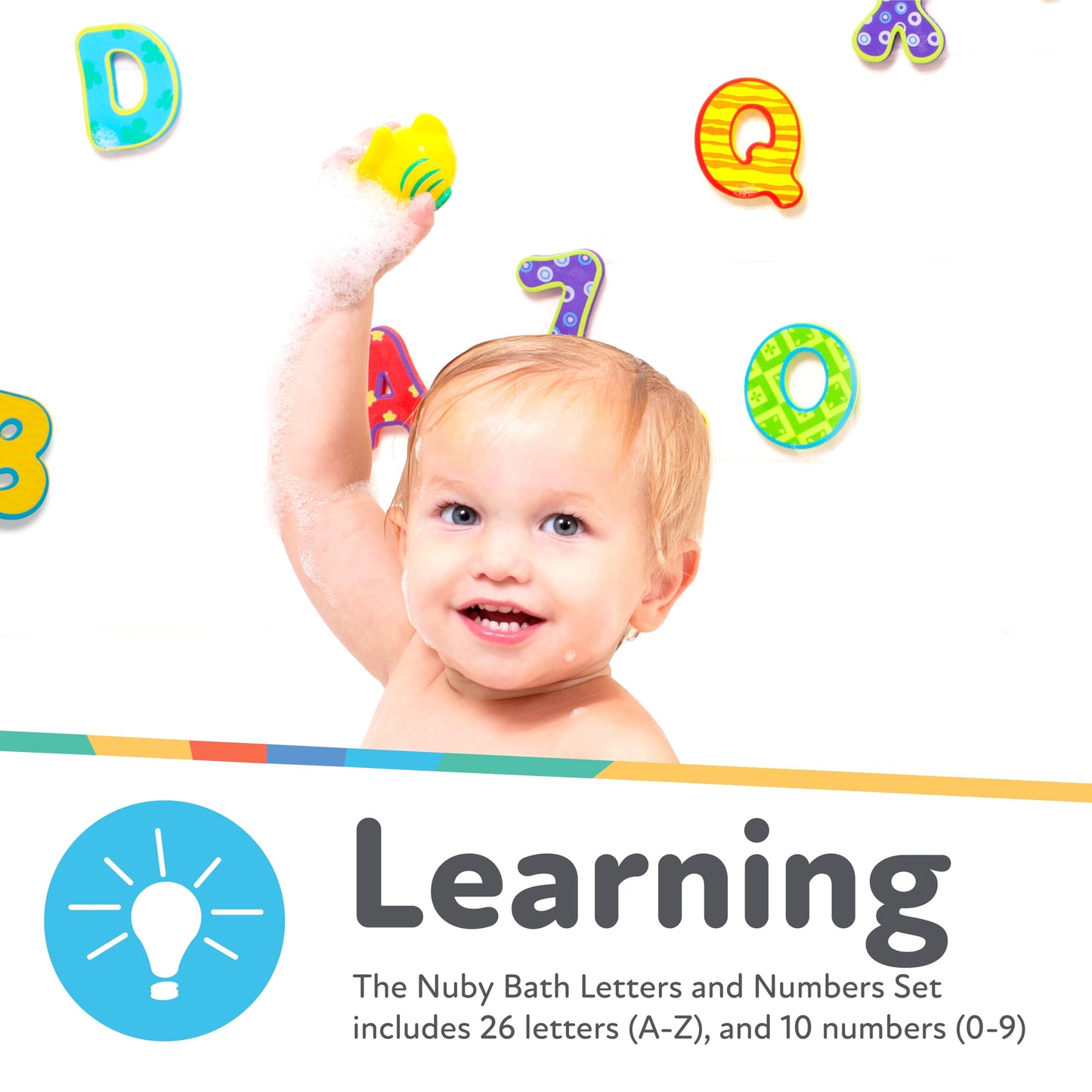 Nuby Floating Bath Tub Alphabet and Numbers Set - Soft Foam Waterproof Letters and Numbers - 36 Pieces - Educational Bath Toys f