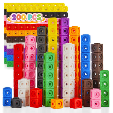 QUYSK Set of 200 Kids Linking Cubes for Math, STEM Connecting Cubes Math Manipulatives Kids Counting Blocks for Classroom Learni