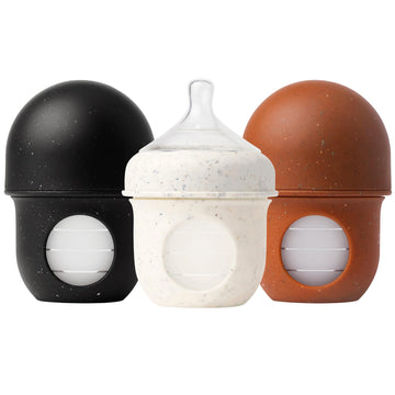 Boon Nursh Reusable Silicone Baby Bottles With Collapsible Silicone Pouch Design - Everyday Baby Essentials - Stage 1 Slow Flow