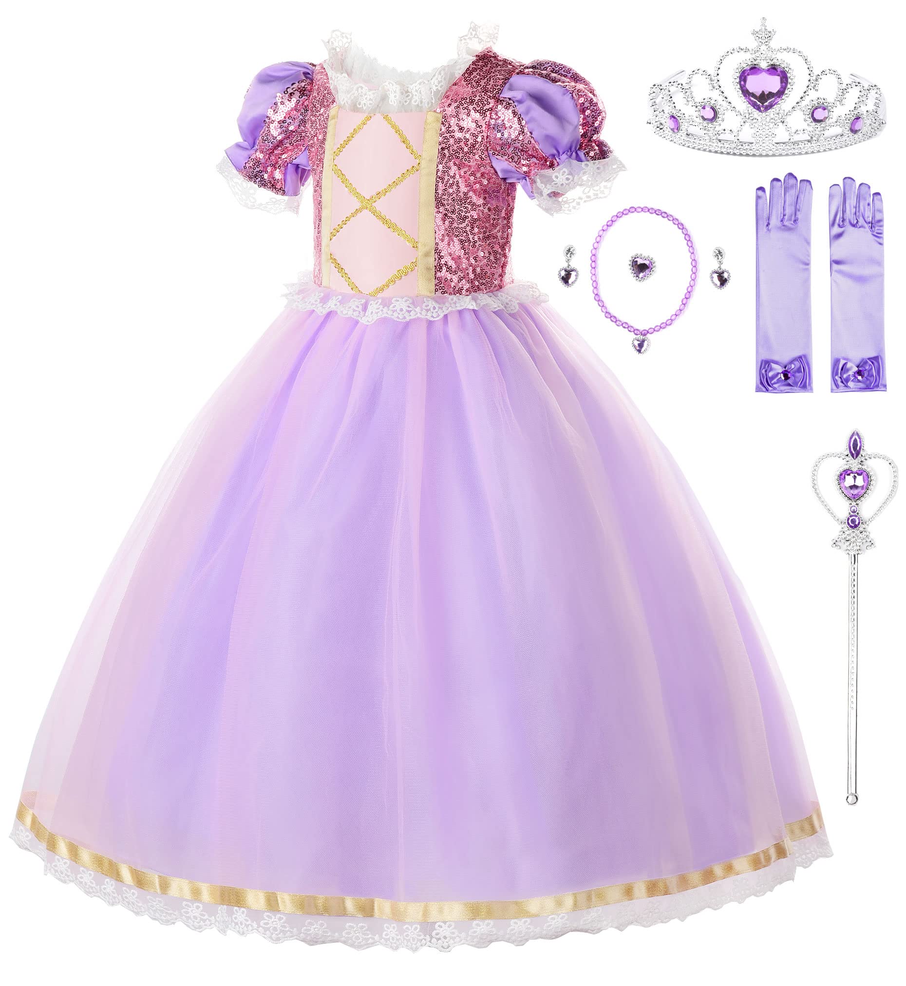 Jerrisapparel Girls Princess Costume Birthday Party Cosplay Purple Dress With Accessories (Purple With Accessories, 6)
