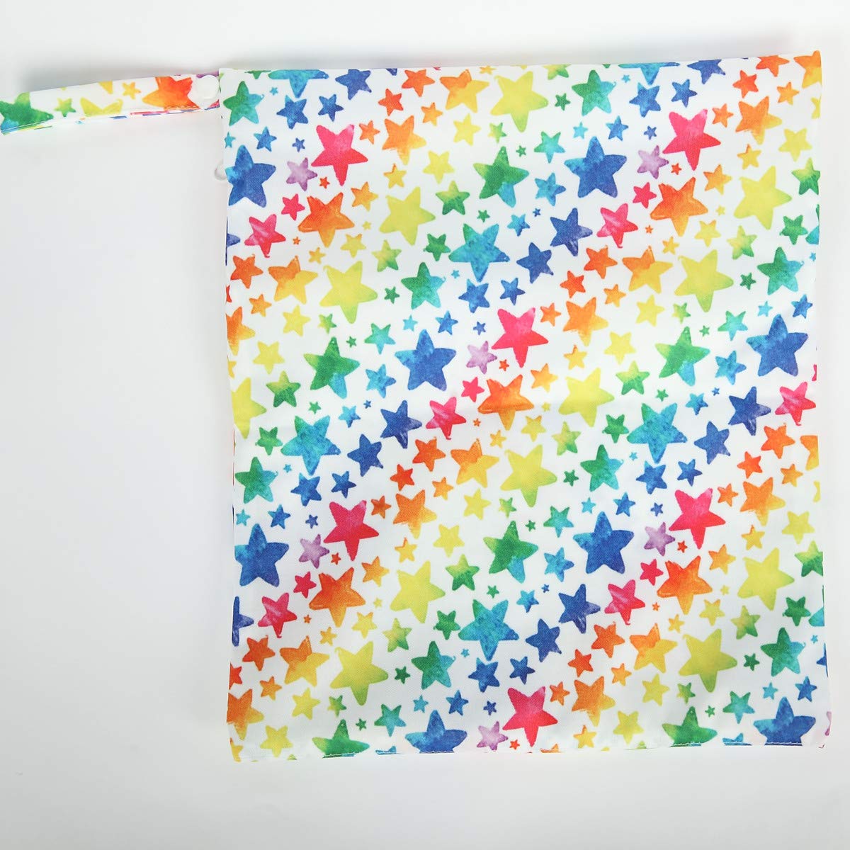 Wet Bag Baby Cloth Diaper Nappy Reusable Washable With Two Zippered Pockets (Rainbow Stars)