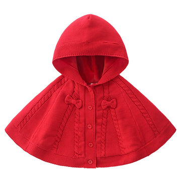 Famuka Baby Girl Cloaks Warm Knitted Poncho Toddlers Red Cape Cloak (Red, 12-18 Months)