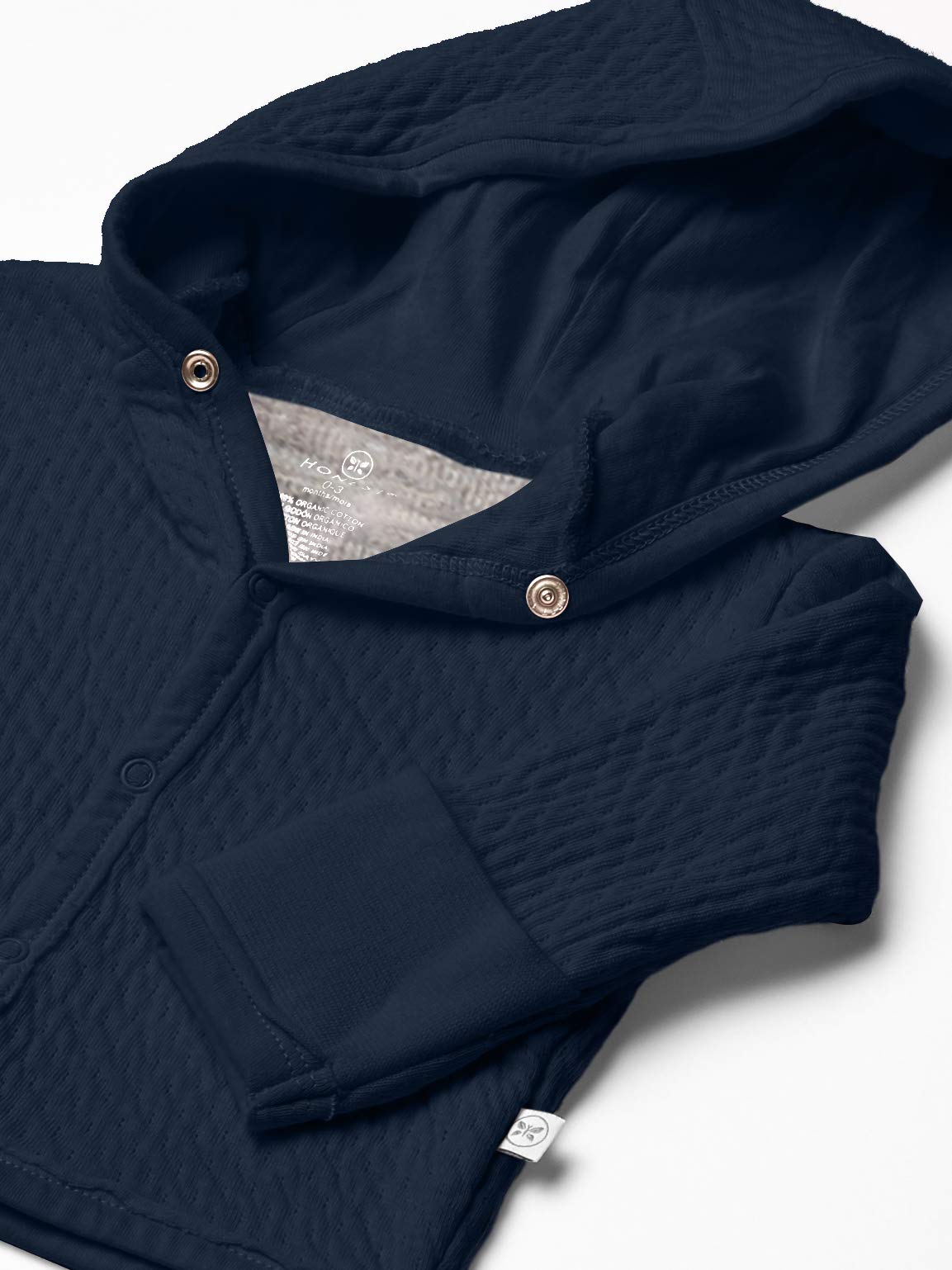 Honestbaby Baby Boys Organic Cotton Matelasse Snap-Front Hooded Jacket Cardigan Sweater, Dark Navy, 3-6 Months Us