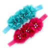 My Lello Baby Flower Headbands Fabric Beaded Trio Stretchy Elastic Pair (Fuchsia/Turquoise)