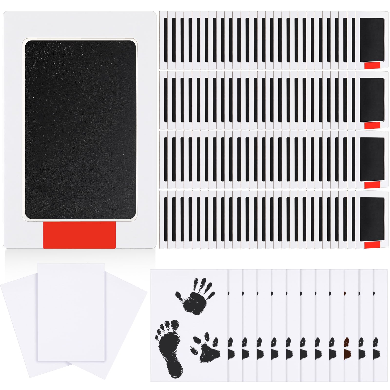 Jetec 100 Set Inkless Baby Footprint and Handprint Kit, Clean Touch Ink Pad for Baby Hand and Footprints, Dog Paw Print Kit with