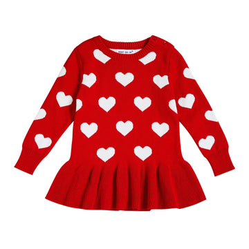 Baby Girl Valentine'S Day Outfit Toddler Kids Love Long Sleeve Knit Sweater Crewneck Pullover Sweatshirt Tops Dress (Red2, 5T)