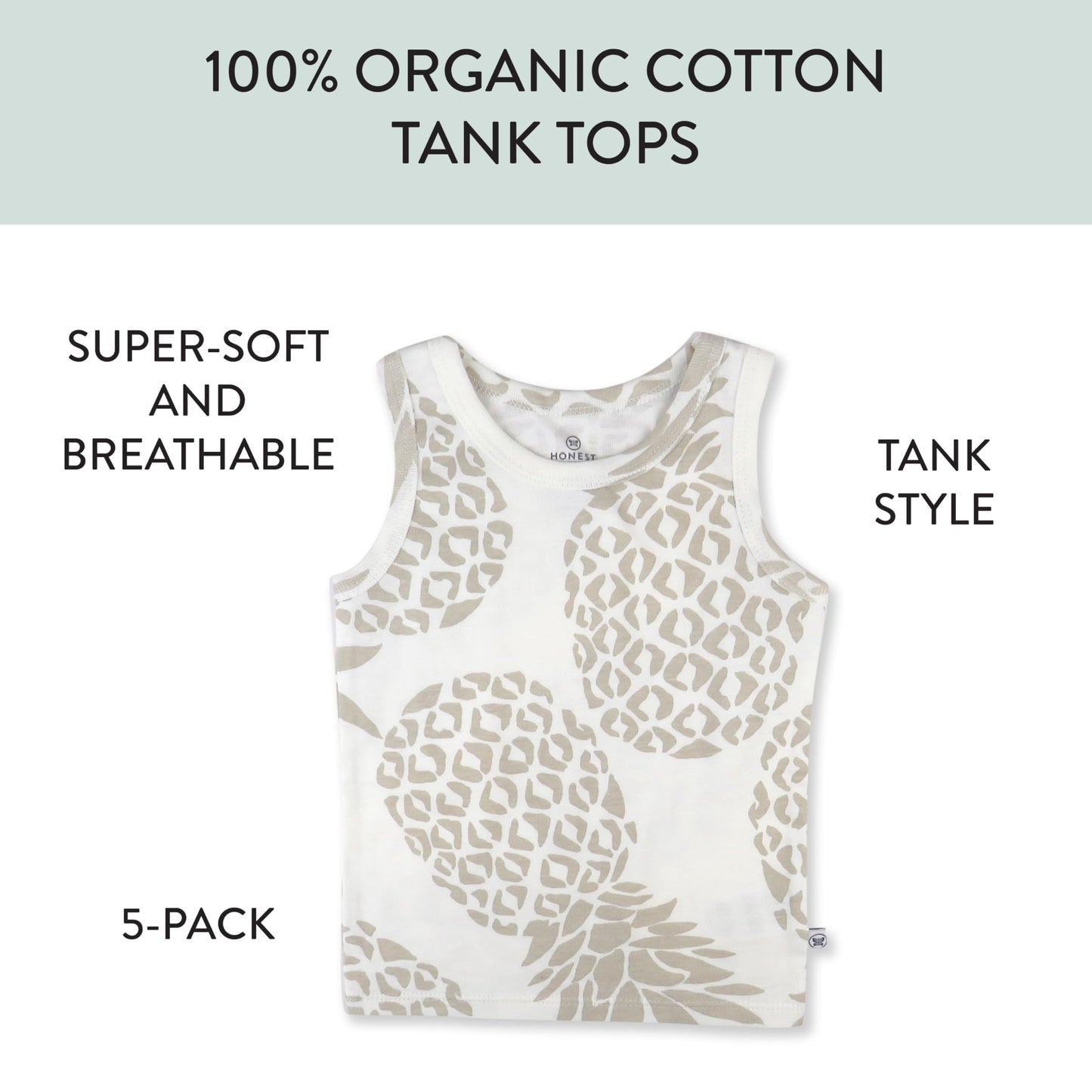 Honestbaby Sleeveless Muscle T-Shirts 100% Organic Cotton For Infant Baby And Toddler Boys, Girls, 5-Pack Sand Dune