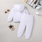 Happy Town Toddler Fall Outfits For Girl Boy Long Sleeve Hoodie Top And Long Sweatpants Set Toddler Sweatsuit (Solid Color-White