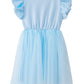 Twkioue Girl Ruffle Sleeve Dress Crewneck Tutu Tulle Fluffy Solid Color Dresses 817 Blue 120