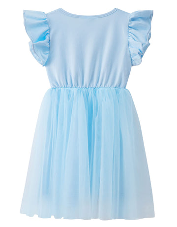 Twkioue Girl Ruffle Sleeve Dress Crewneck Tutu Tulle Fluffy Solid Color Dresses 817 Blue 130