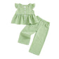 Thorn Tree Girls Summer Outfits Ruffle Sleeve Button Up Dress Tops Plaid Linen Pants Spring Toddler Girl Clothes (Green, 18-24 M