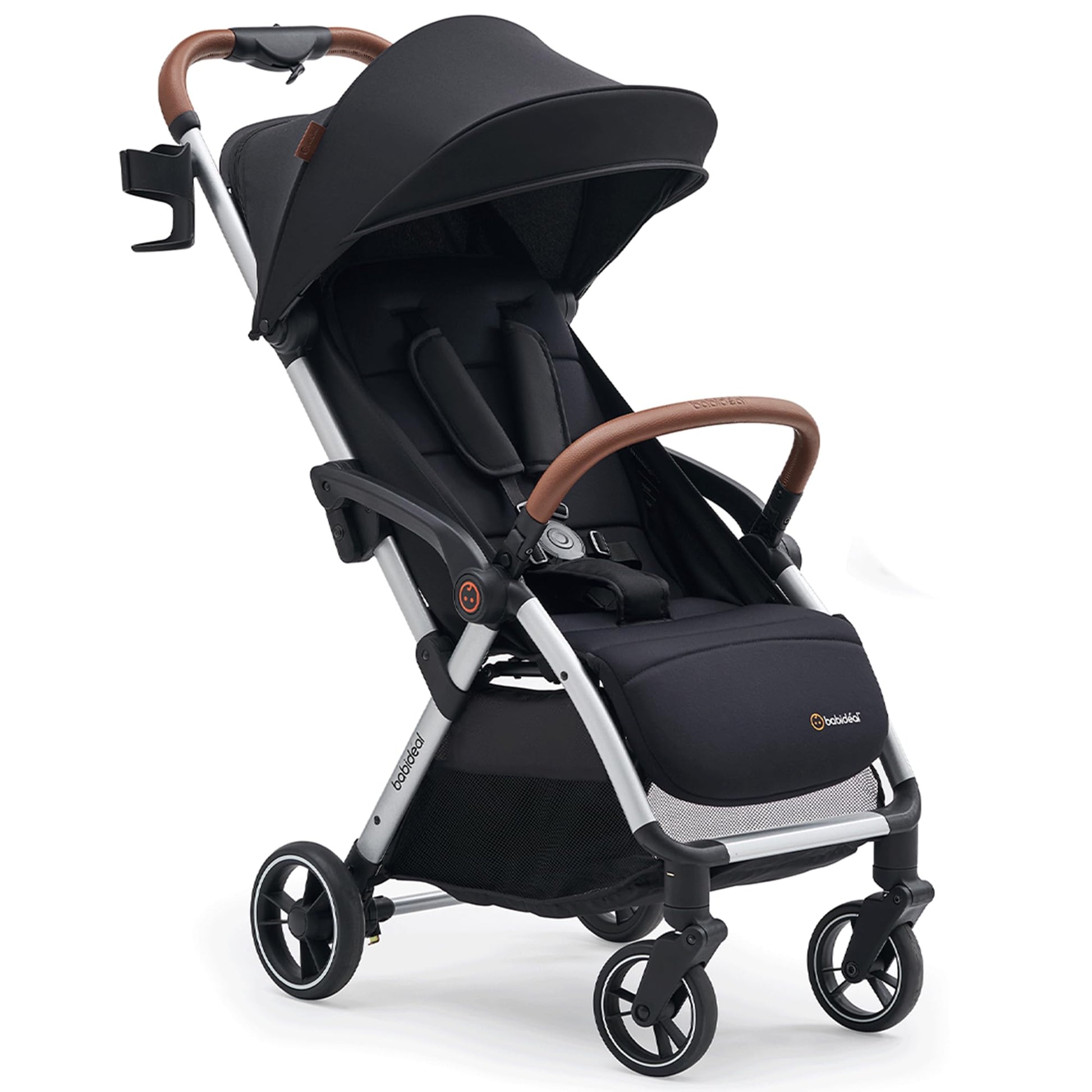 Babideal Lightweight Travel Stroller for Baby, Self-Folding Toddler Stroller with Large Canopy, Full-Reclining Seat, Cup Holder 