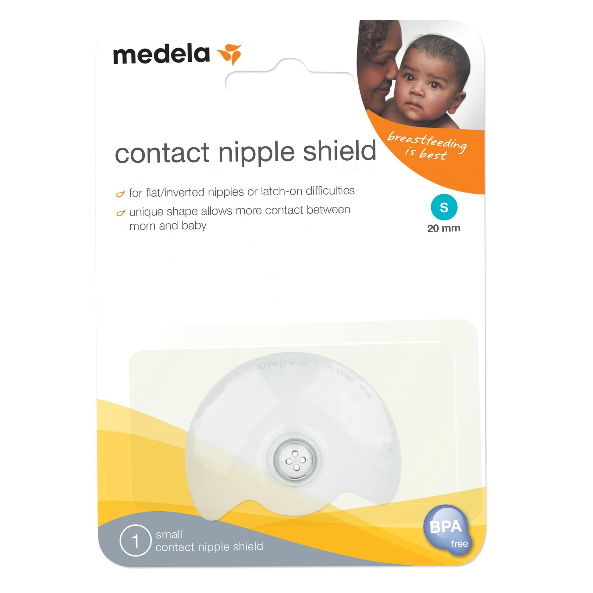 Medela Contact Nipple Shield for Breastfeeding, Medium 20mm Nippleshield, For Latch Difficulties or Flat or Inverted Nipples, Ma