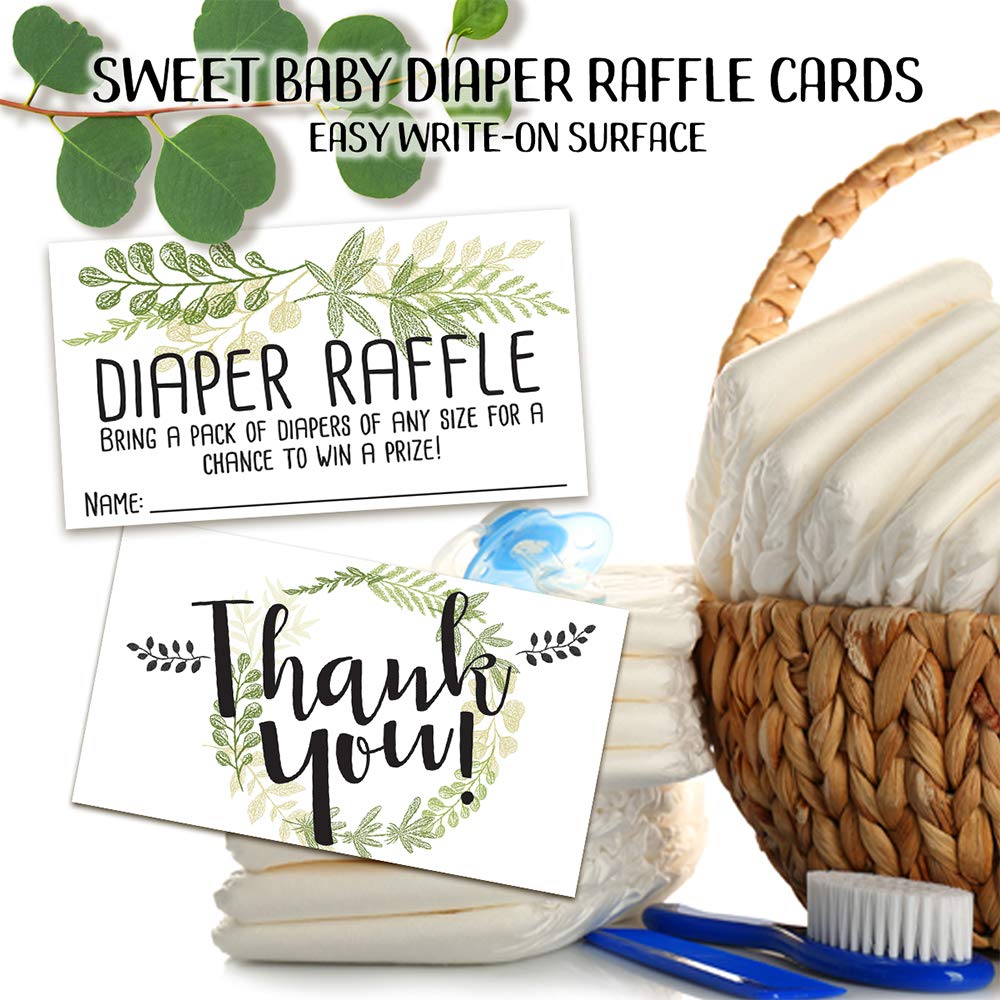 Diaper Raffle Tickets - Botanical - Set Of 50 Double-Sided Raffle Cards - Blank Baby Shower Stationery - Fun And Colorful Baby S