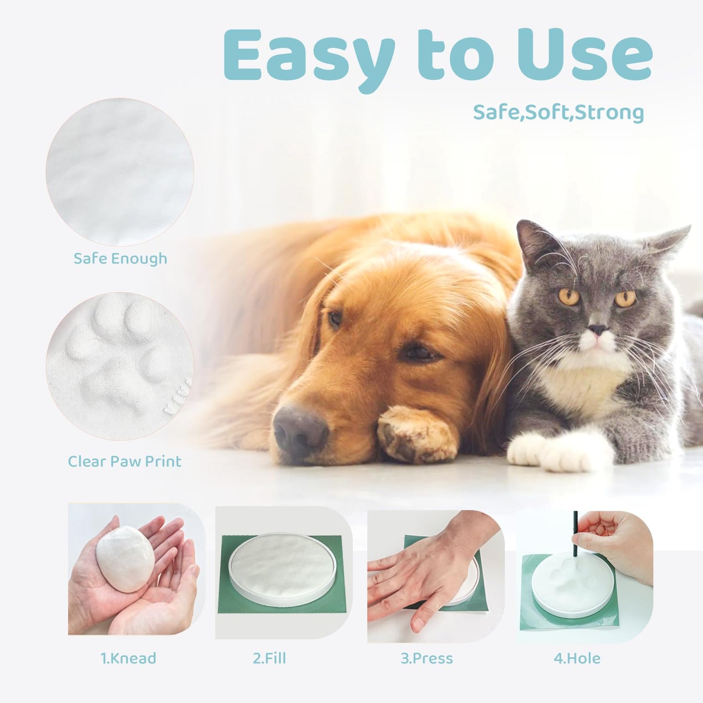 Tubuui Clay Paw Print Kit For Dogs Cats (Makes 2), Pawprint Keepsake Kit,No Mess Baby Hand And Footprint Kit Ornament With Clay