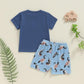 PUHHAPIEY Toddler Baby Boy Summer Clothes Retro Embroidery Duck Hunting Shirts T-Shirt + Elastic Camouflage Shorts Set (Navy Blu