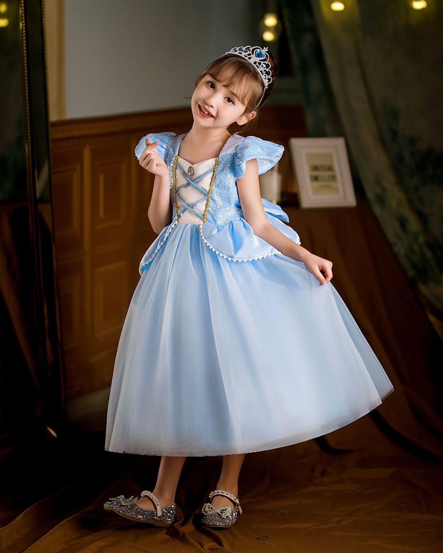 Hulaha Girls Princess Fancy Dress Kids Halloween Cosplay Dress Up Costume Sets For Cinderella3-4T