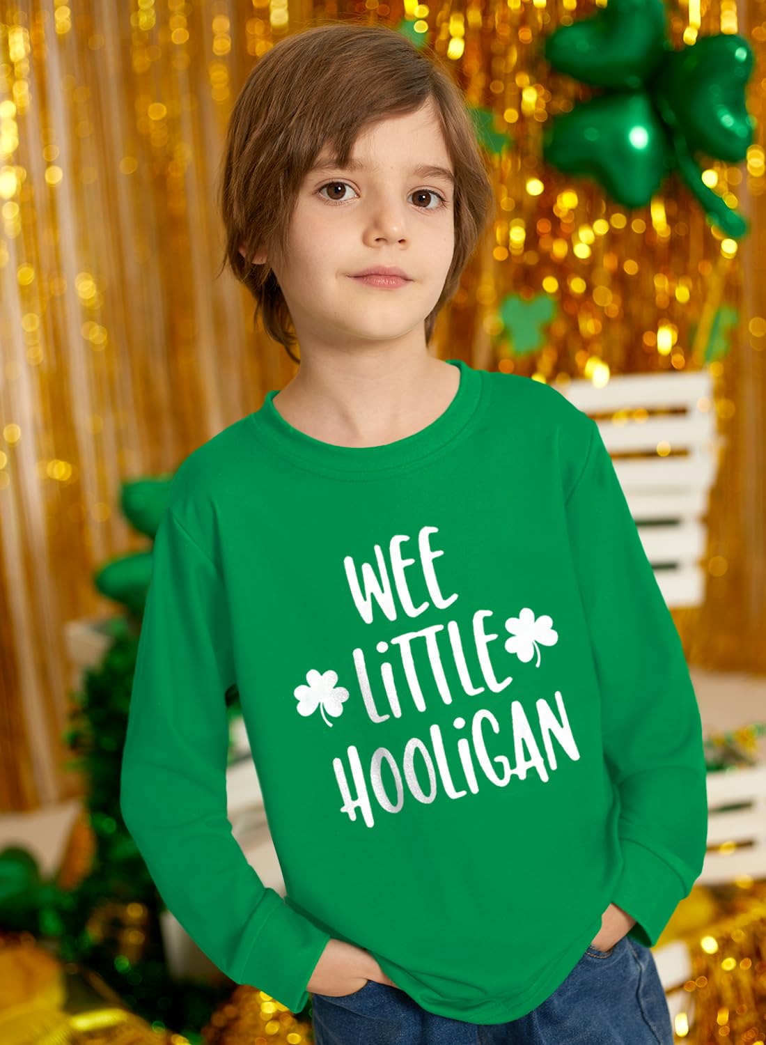 Little Boys Saint Patrick Day Clover Shirt Toddler Girls Green Wee Little Hooligan Long Sleeve Top 4 Years