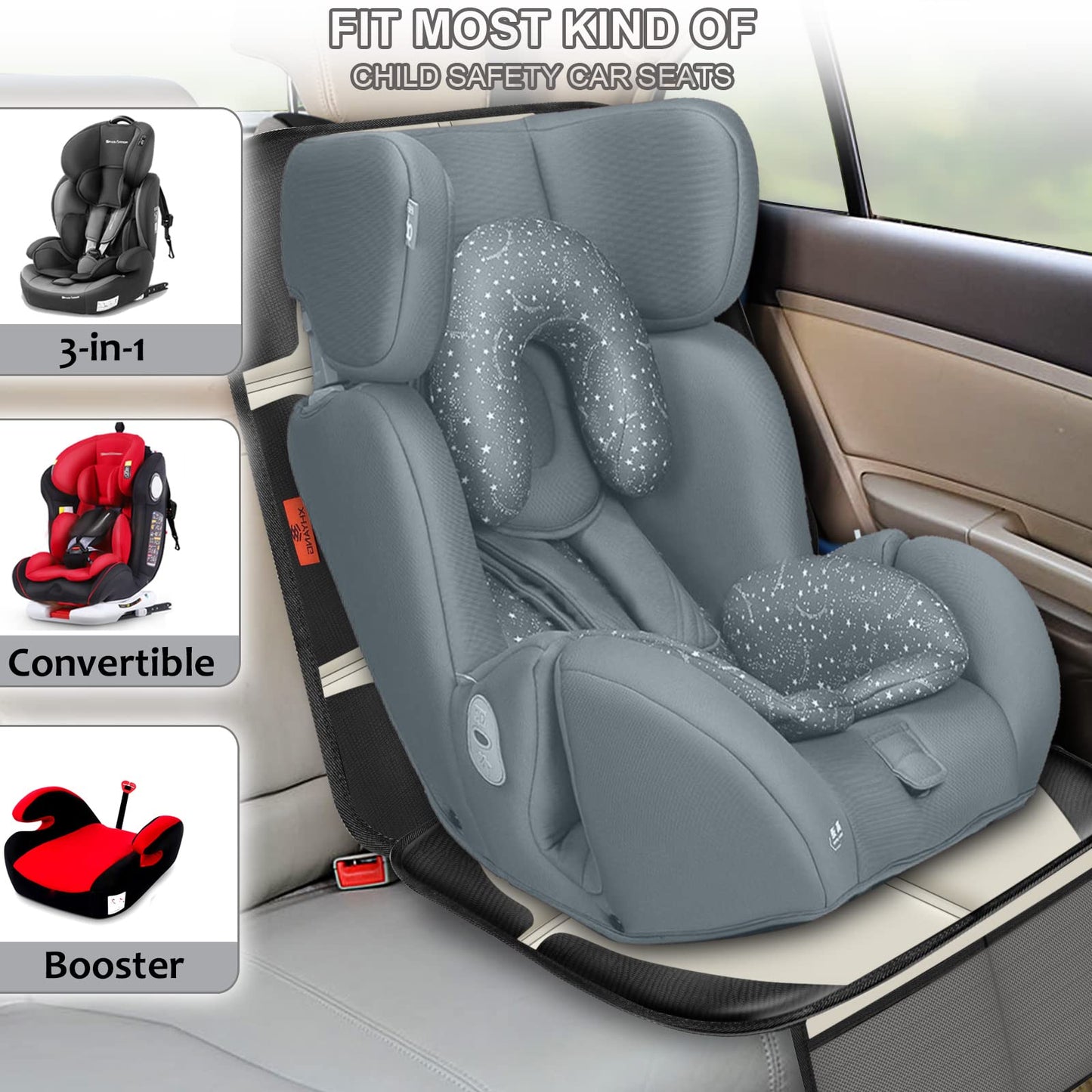 Xhyang Car Seat Protector, 2 Pack, Universal Fit, Polyvinyl Chloride & Leather, For Child Baby Car Seat, Waterproof, Durable, 60