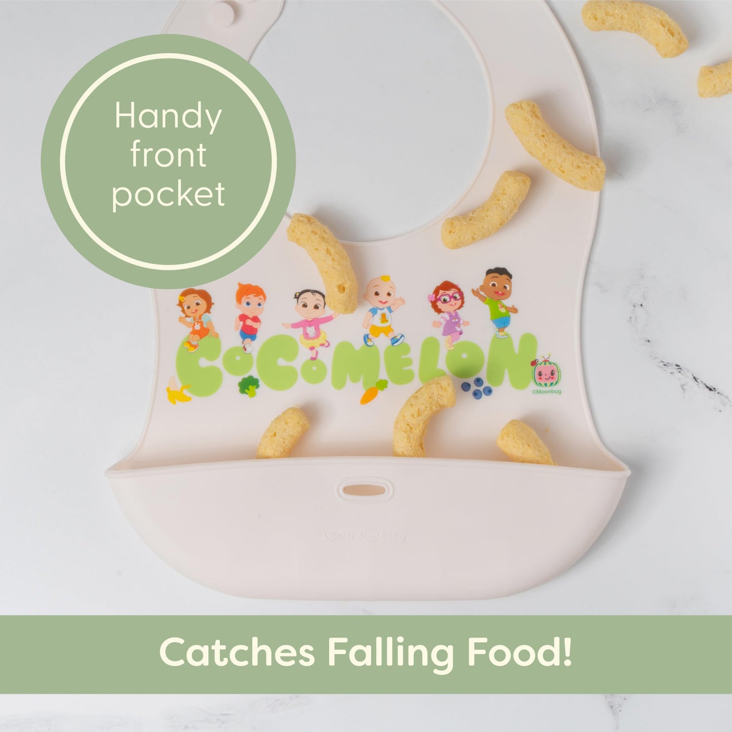 Cocomelon Silicone Bibs For Babies With Adjustable Neck - Durable Baby Silicone Bibs, Baby Bib With Food Catcher Pouch For Mess-