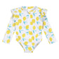Gerber Girls' Toddler Long Sleeve One Piece Rashguard Swimsuit, White Yellow Lemons, 12 Months