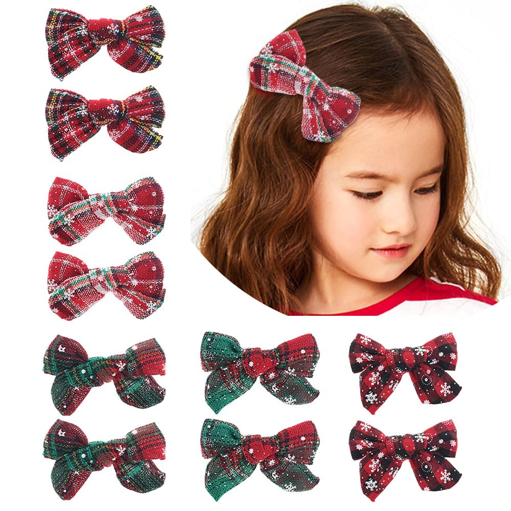 Jiahang 10 Pcs Christmas Hiar Bow Clips, Christmas Alligator Clips With Snowflake In Pair For Baby Girls Infants Toddlers School