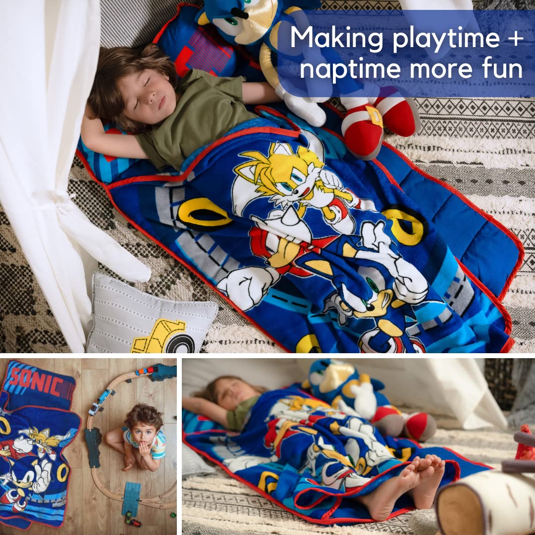 Sonic The Hedgehog 21'(W) X 45'(L) Soft Toddler Nap Mat With Pillow And Blanket Perfect For Preschool, Daycare, And Travel (10