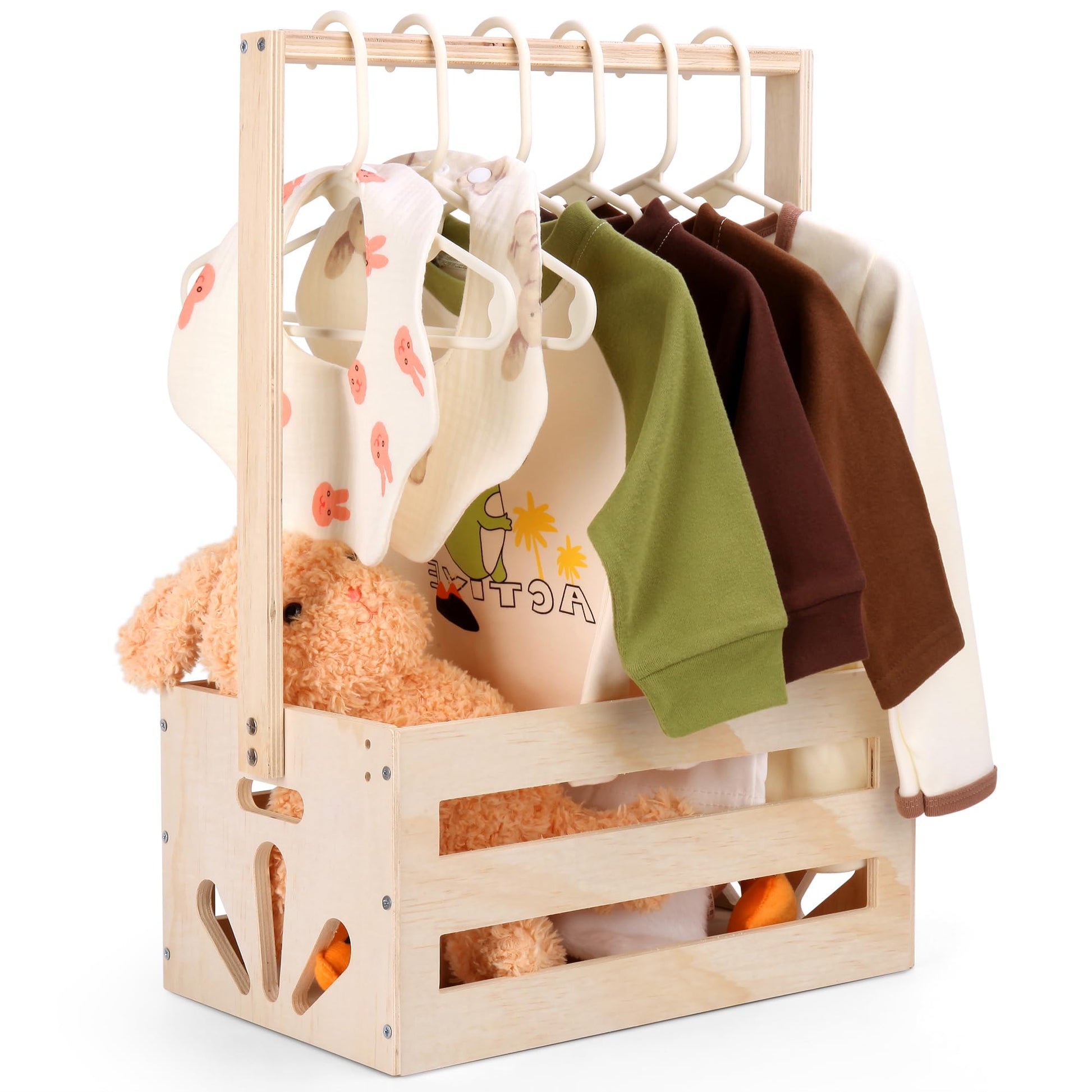 Wooden Baby Basket with Handle - Newborn Gift Box for Boy or Girl, Nursery Storage Crate, Baby Shower for New Parents