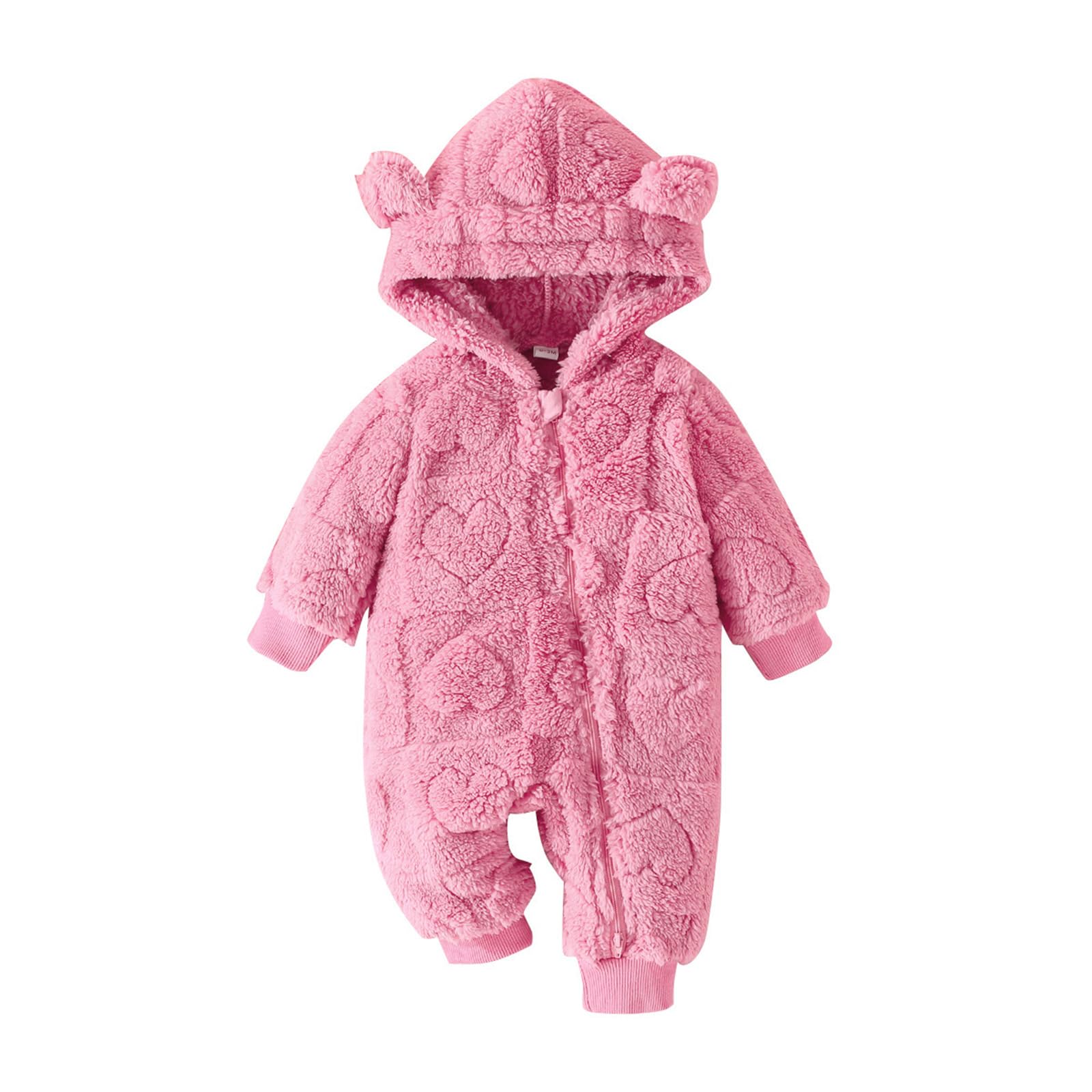 Mieeyali Newborn Baby Girl Warm Clothes Heart Hoodie Romper Ear Zipper Jumpsuit Girls Valentines Day Outfit Fall Winter (Red Hea
