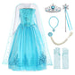 Relibeauty Girls Sequin Princess Costume Long Sleeve Dress Up, Light Blue(With Accessories), 7