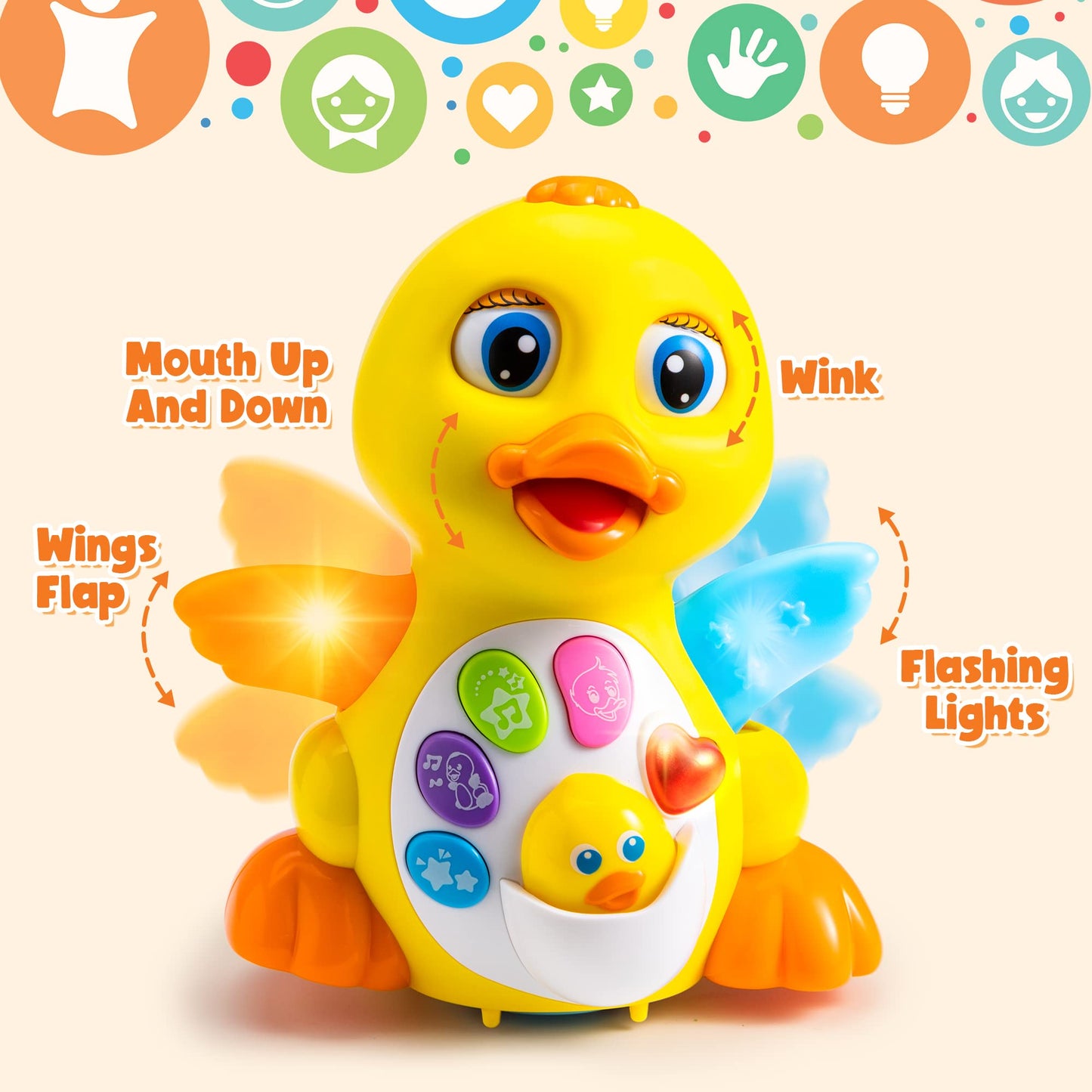 JOYIN Baby Toys Duck, Infant Musical Toys 18+ Months, Tummy Time Toys with Music & Lights, Light Up Learning Toys, Dancing Crawl