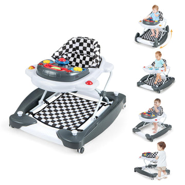 BABY JOY 6-in-1 Baby Walker with Music, Lights, Rocker Mode - Adjustable Height for Boys & Girls 6-18 Months (Gray)